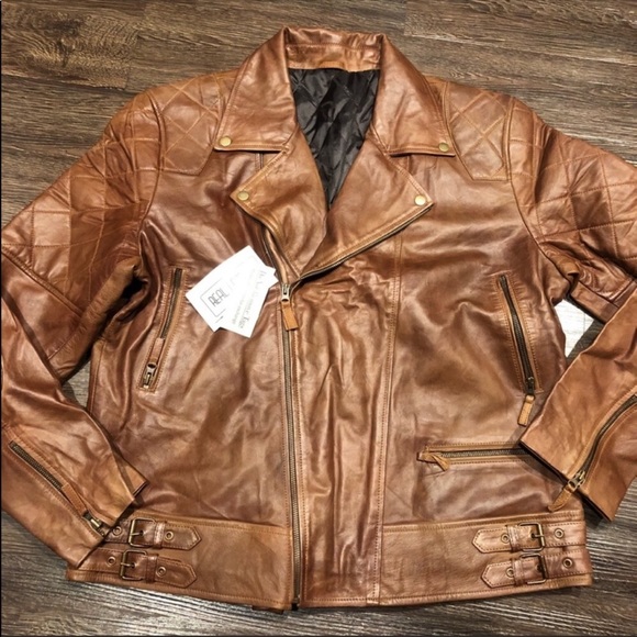 🎾 Real leather brown bomber moto jacket new - Picture 7 of 7